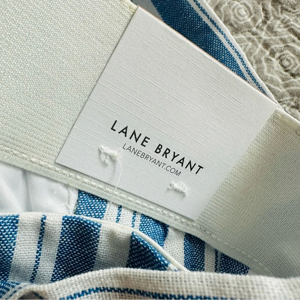NEW! Lane Bryant Women's Linen Blend Shorts Blue White Striped Size 20